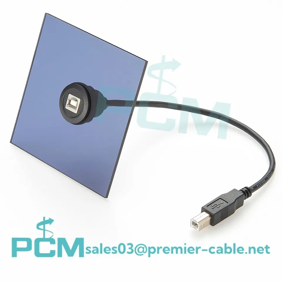 Panel Mount USB 2.0 Type B Round Flush Mount Cable