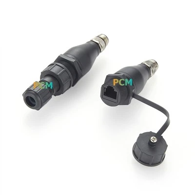 M12 8 Pin A Código Metal Métrico Rosca Para RJ45 Acoplador De Rosca De Plástico Para Anteparo