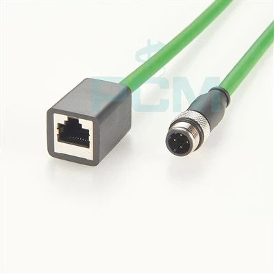Cabo de extensão Profinet de plugue reto M12 D Code 4 pinos para soquete RJ45